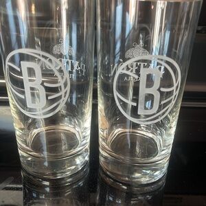 Brooklyn Nets Clear Glass Set of 2. With a Patron Tequila Inscription on them